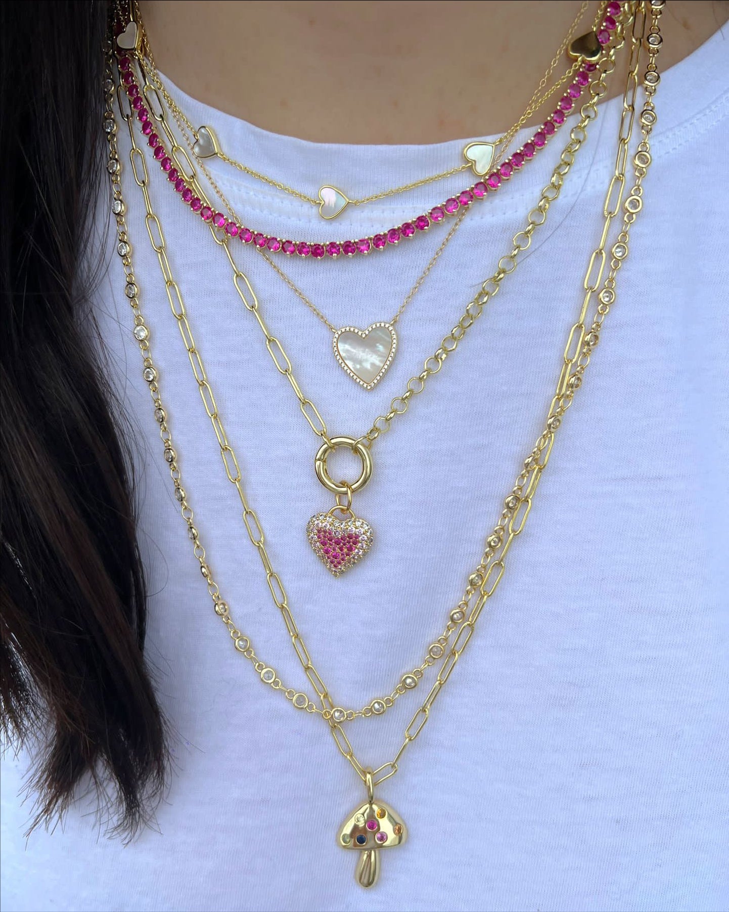 Multi Heart Stone Necklace